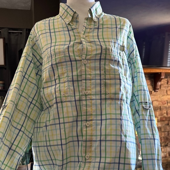 Vibrant Plaid Button-Down Shirt - Blue, Green, Yellow - Picture 1 of 3